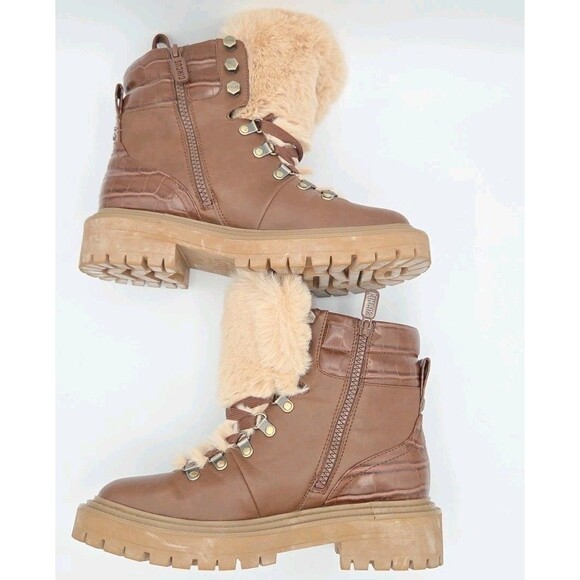 Circus By Sam Eldenman Flora Brown/Snake Print Lug Sole Hiker Boots Size 8.5 - Picture 7 of 9